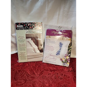 Stamped Pillowcase Sets for Embroidery Lot of 2 New